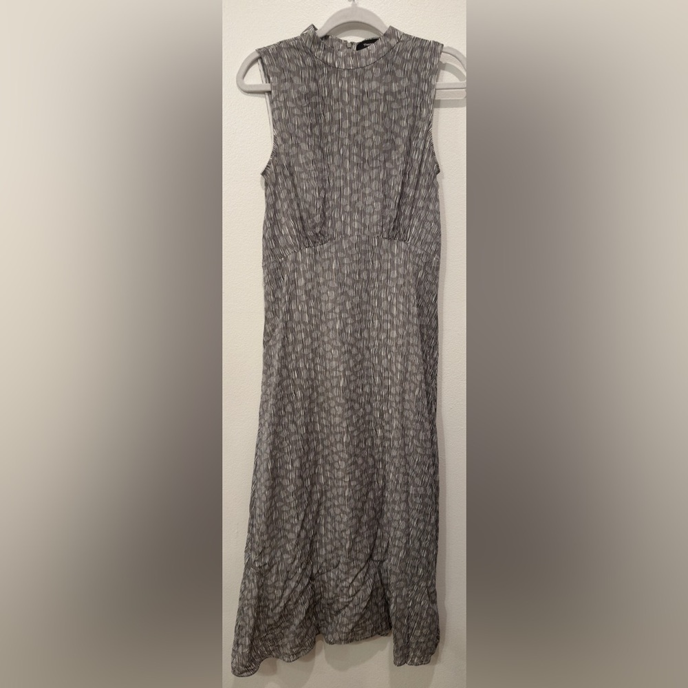 Theory Gray Silk Patterned Midi Dress